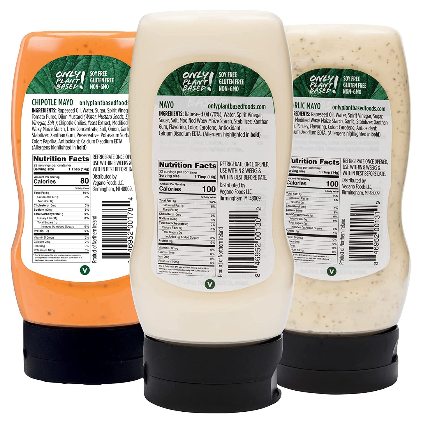 Only Plant Based Vegan Mayonnaise Variety Pack, Chipotle, Garlic, Original, Squeeze Bottle