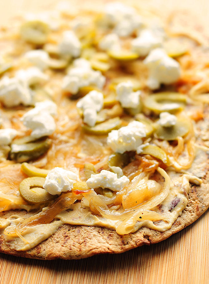 Hummus Olive Goat Cheese Flatbread