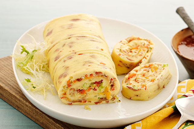 Ham & Cheese Omelet Roll with Cheese Sauce
