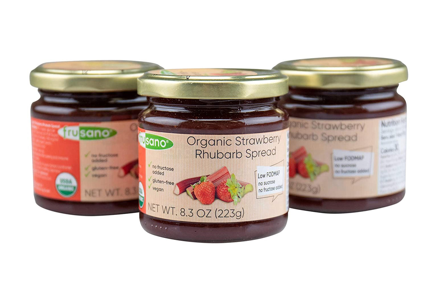 Set of 3 Organic Strawberry Rhubarb Spread Natural Jam - Gluten Free