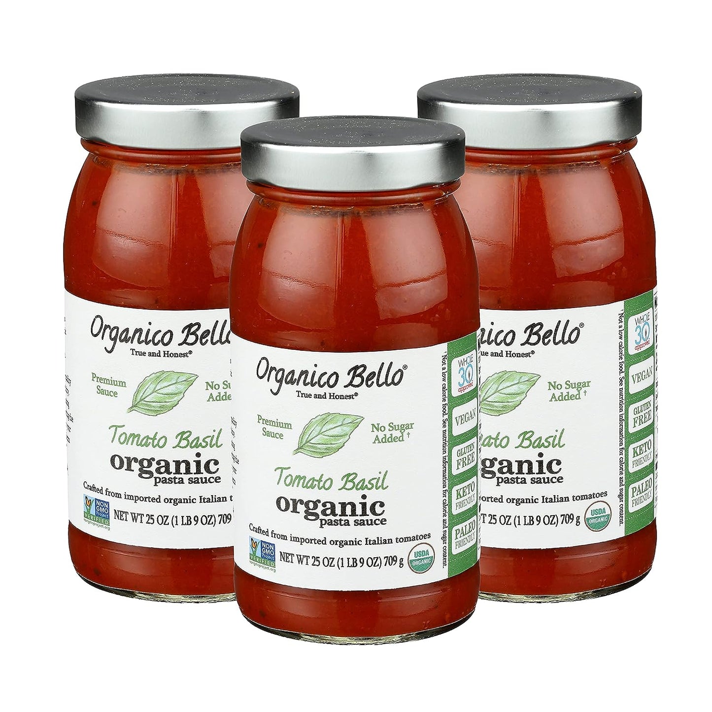 Organico Bello Tomato Basil Pasta Sauce - Pack of 3 - Organic Gluten Free