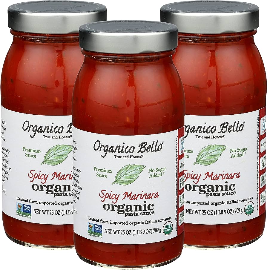 Organico Bello Spicy Marinara Pasta Sauce - Pack of 3 - Organic Gluten Free