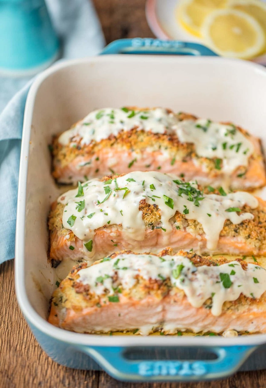 PARMESAN CRUSTED WHITE WINE DIJON SALMON