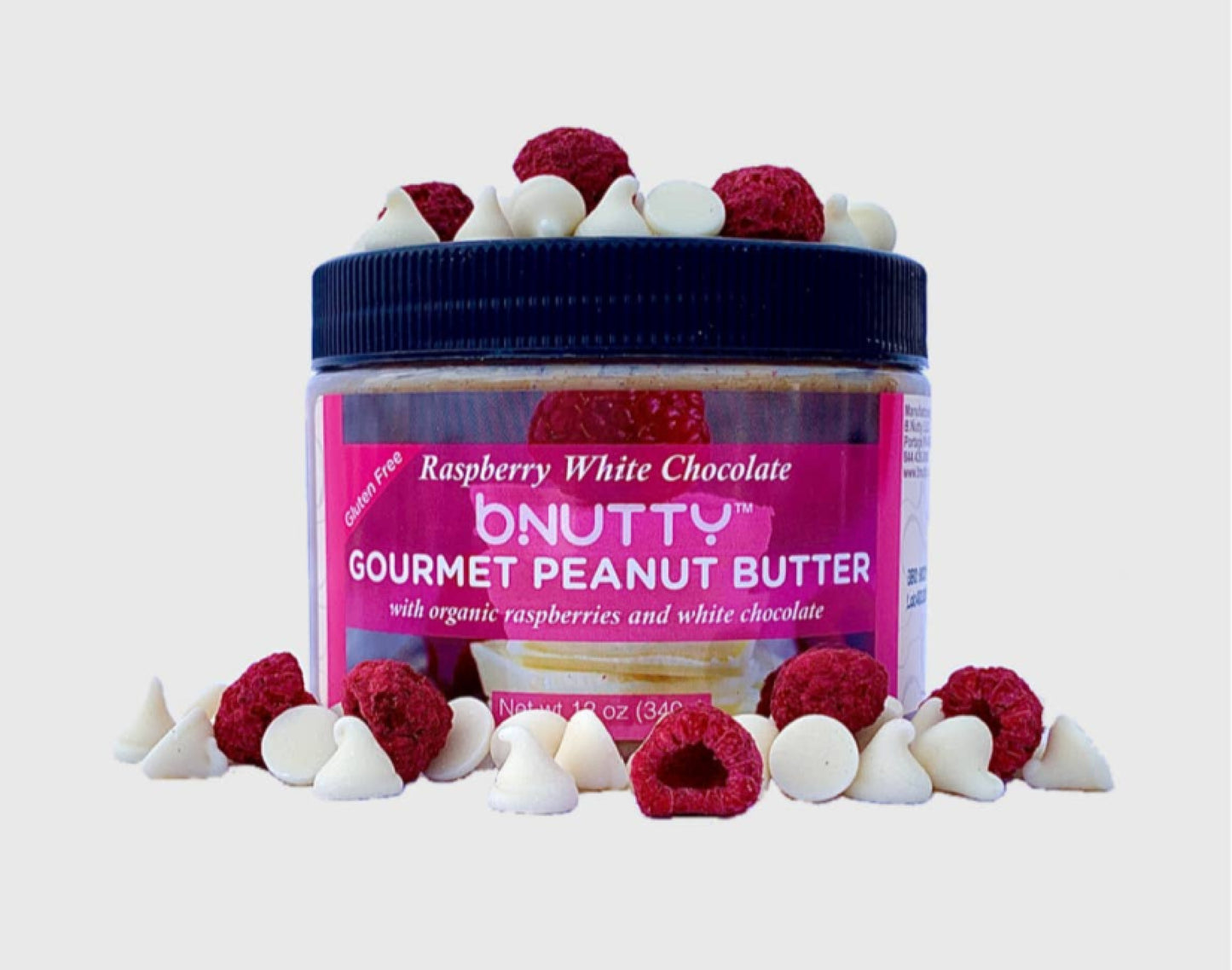 BNutty Raspberry White Chocolate Gourmet Peanut Butter - Gluten Free - Natural Peanut Butter - 12oz Jars - 3 Pack