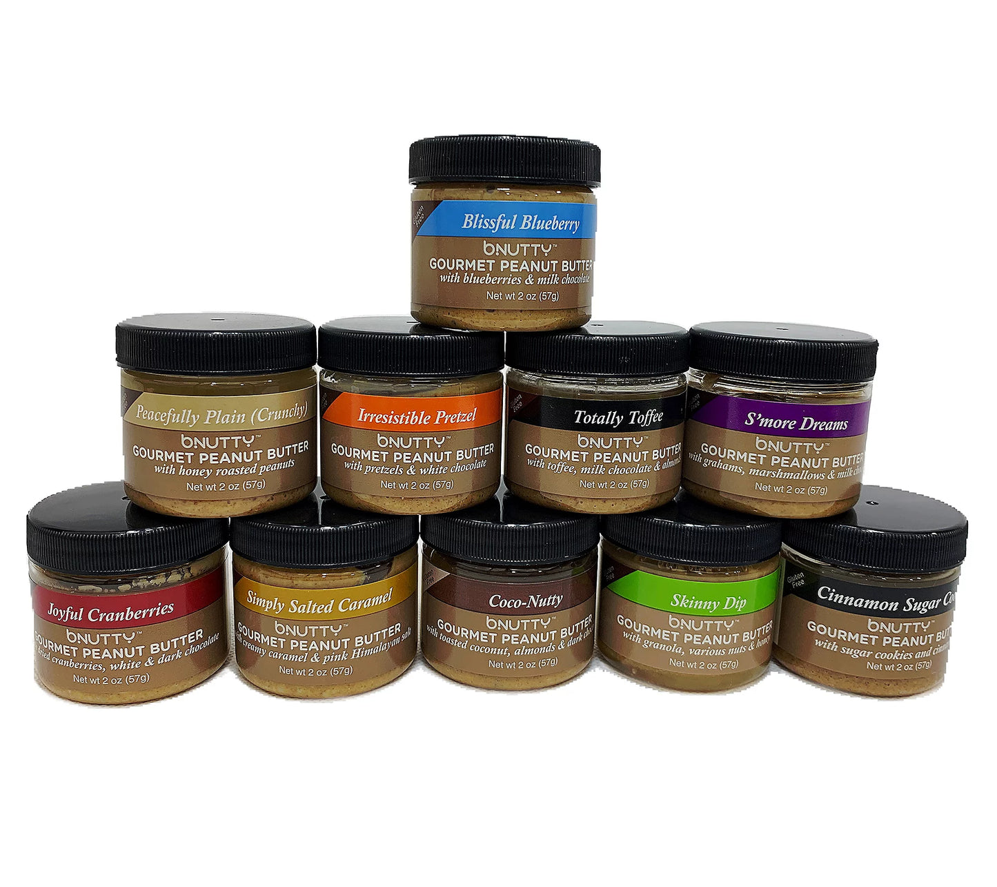bNutty Gourmet Peanut Butter - Assorted Flavors - Gluten Free - Natural Peanut Butter - 10 Pack