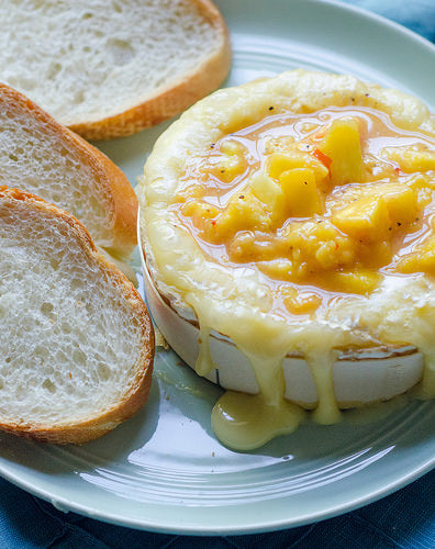 Sweet & Spicy Peach-Baked Brie