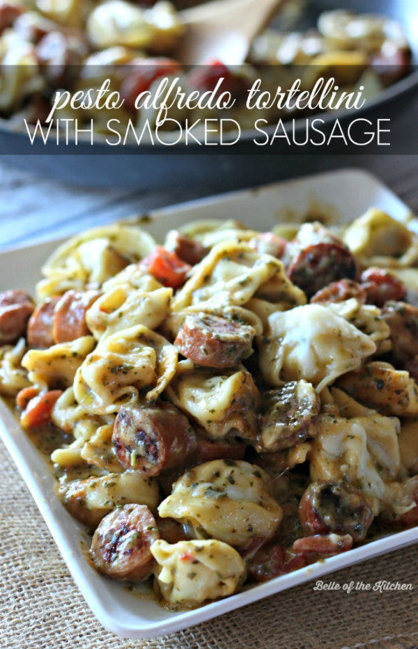 PESTO ALFREDO TORTELLINI WITH SMOKED SAUSAGE