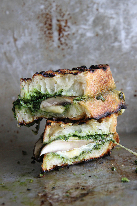 Portobello, Gouda and Kale Pesto Grilled Cheese