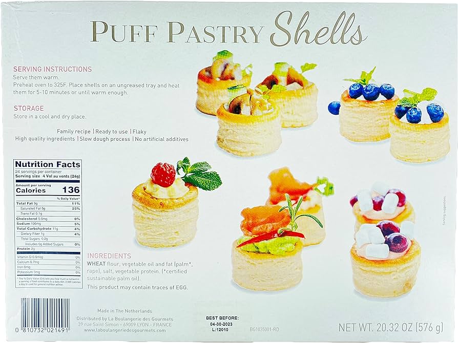 La Boulangerie Des Gourmets Puff Pastry Shells -Ready to Use 20.32 oz- 96/Case
