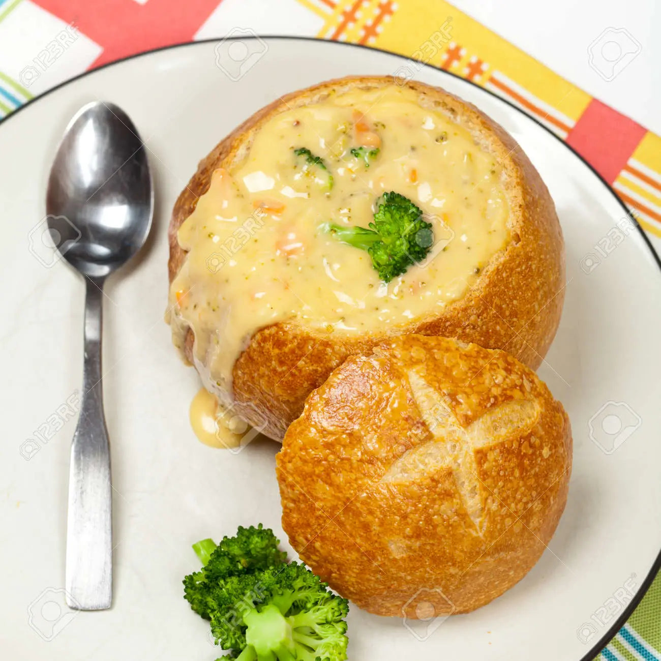 Creamy Broccoli Cheddar Cheese Soup with Boule Bread Bowls - includes 4