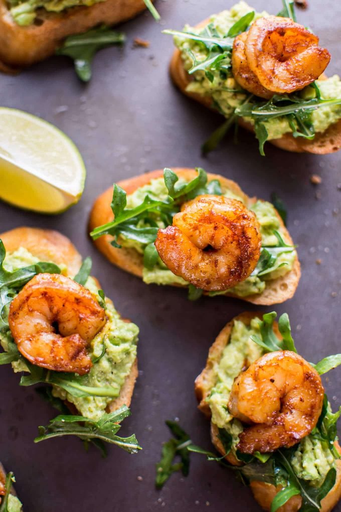 Garlic Shrimp and Avocado Crostini - 42 pieces per tray