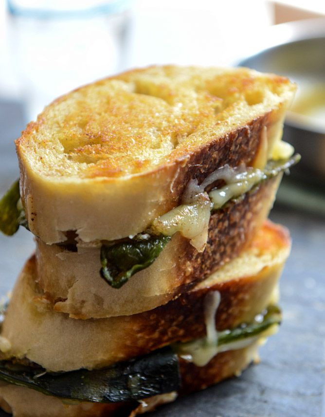 Sourdough Grilled Cheese with Roasted Poblanos, Smoked Cheddar and Curried Brown Butter