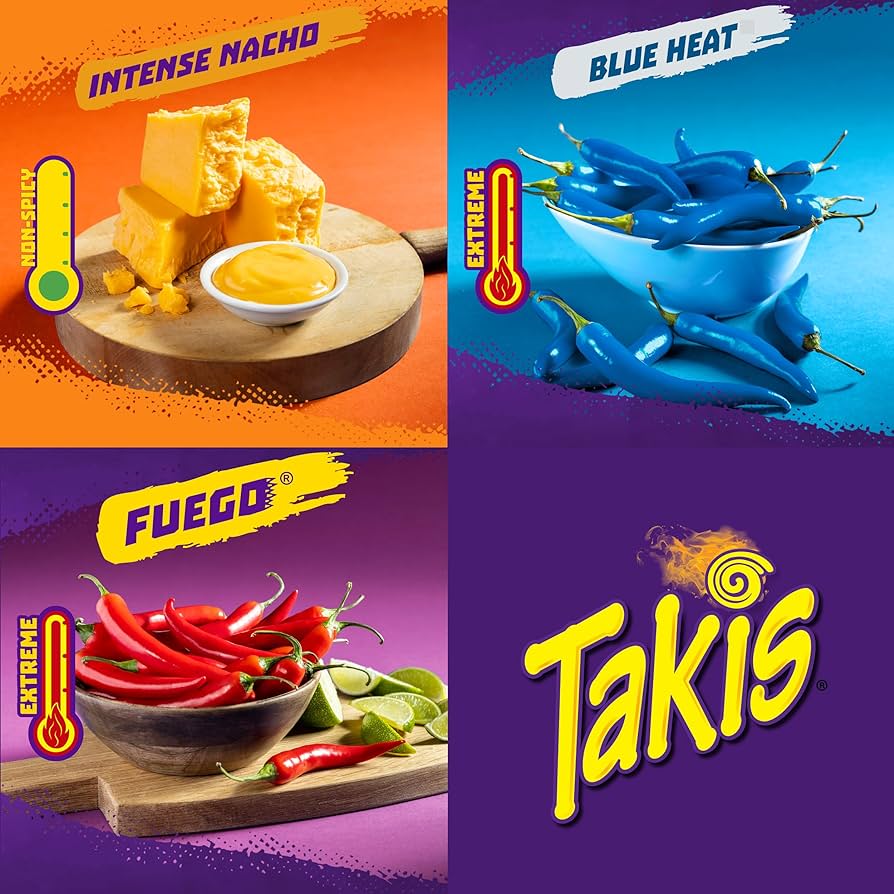 Takis Assorted Tortilla Chips Variety – (20) Fuego, (20) Blue Heat 1 oz each - 40 Pack