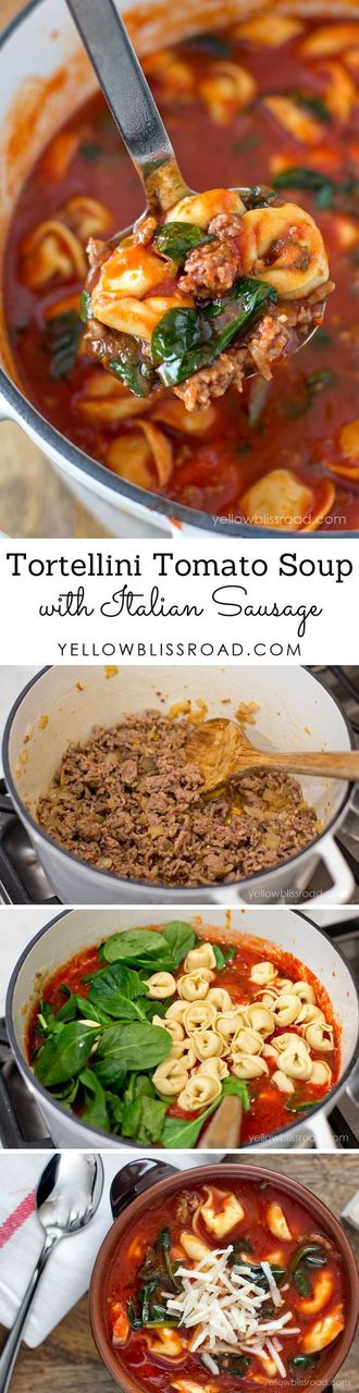 Tortellini Tomato Soup with Italian Sausage & Spinach