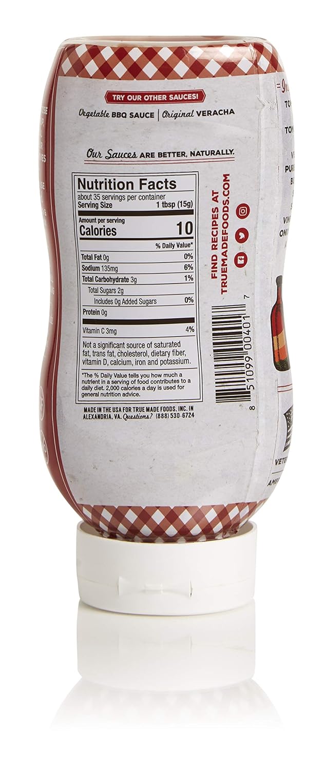 True Made Foods Vegetable No Added Sugar Ketchup, Paleo Certified, Keto, Whole30, Non-GMO, 17oz Squeeze Bottle, Pack of 2