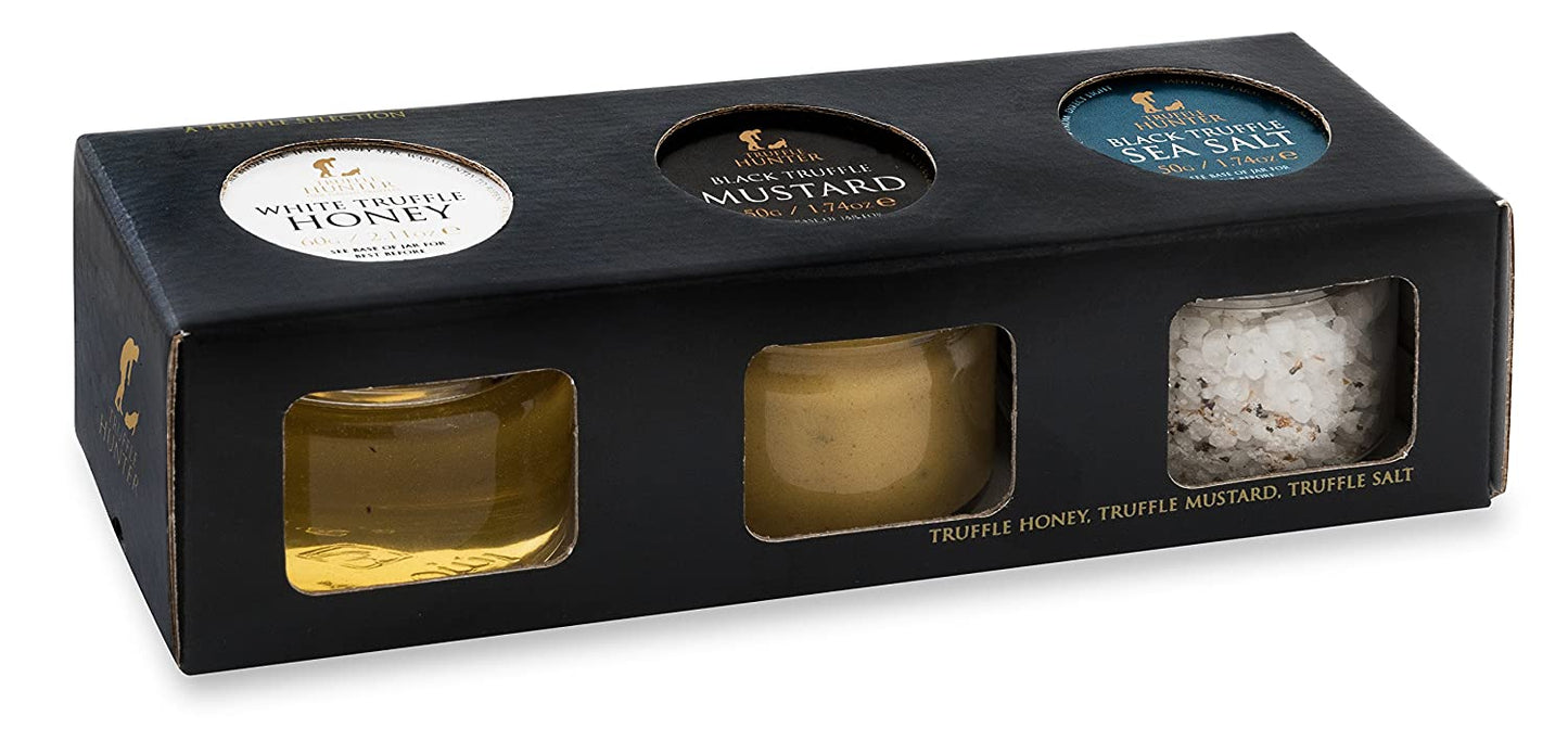 TruffleHunter Real Black & White Truffle Condiment Selection Gift Box - Acacia Honey, Dijon Mustard & Flaked Cornish Sea Salt
