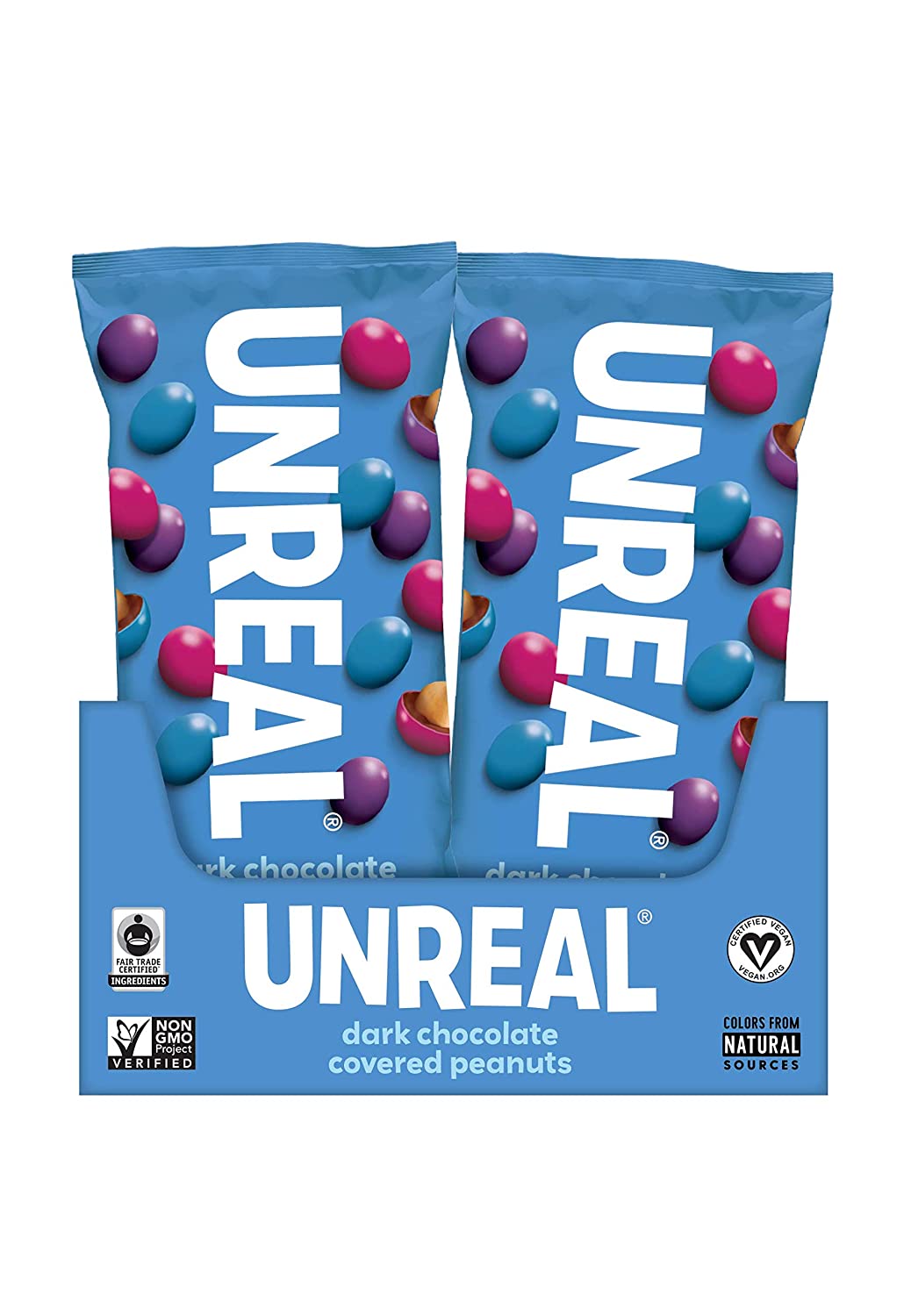 UNREAL Dark Chocolate Peanut Gems - Vegan, Gluten free - 12 Snack Packs