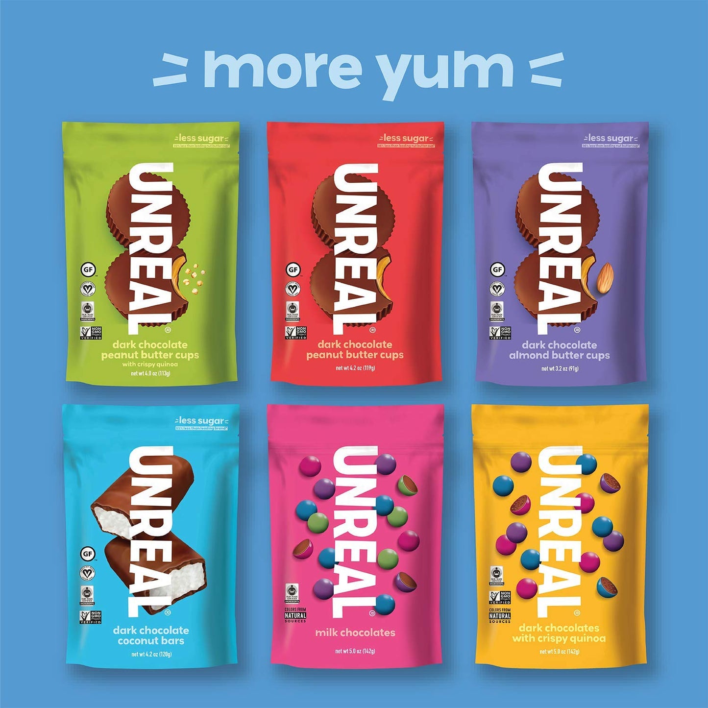 UNREAL Dark Chocolate Peanut Gems - Vegan, Gluten free - 12 Snack Packs