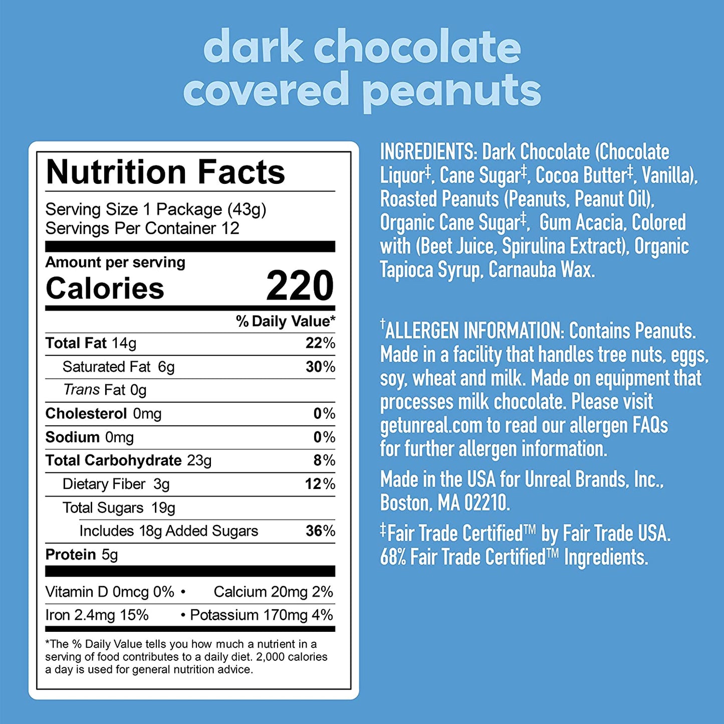UNREAL Dark Chocolate Peanut Gems - Vegan, Gluten free - 12 Snack Packs