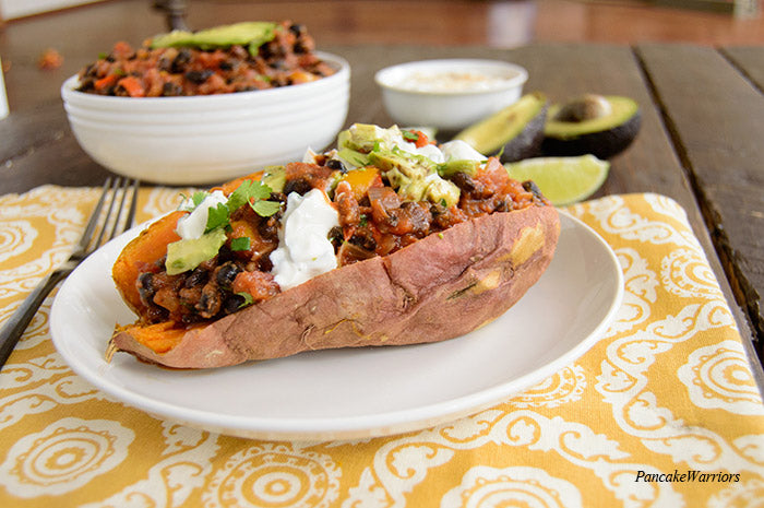CHILI STUFFED SWEET POTATOES