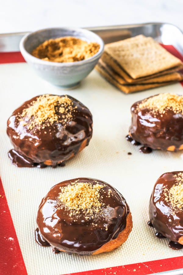 Vegan Mini Baked S'Mores Donuts Marshmallow Cream Filling Chocolate Glaze - 2 Dozen
