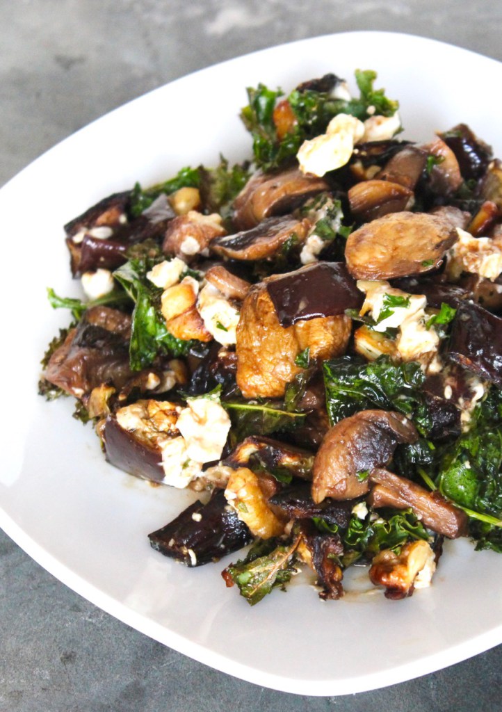 Warm Eggplant, Mushroom and Kale Salad