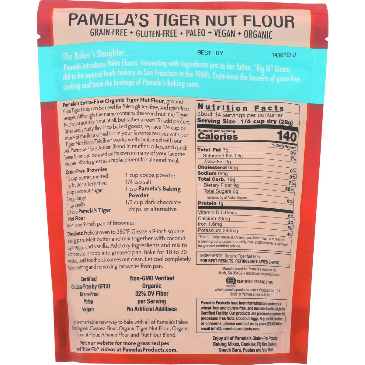 Pamelas Organic Tiger Nut Flour - 14 oz - 6 per case