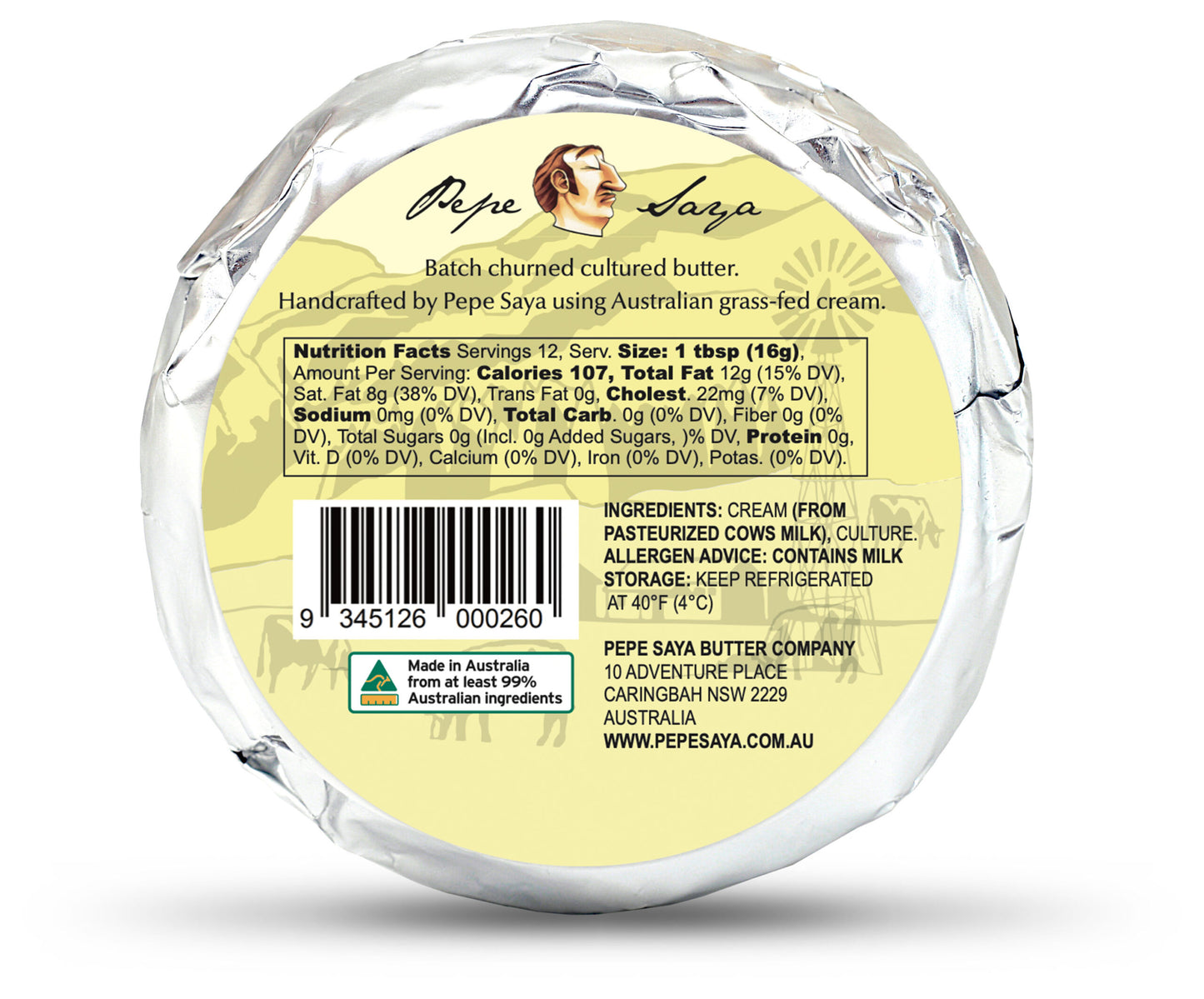 Pepe Saya Australian Unsalted Cultured Butter – 7 oz