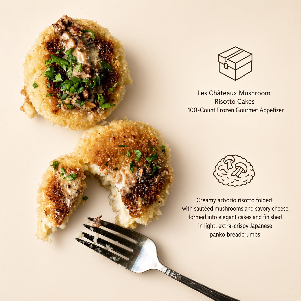 Les Châteaux Mushroom Risotto Cakes 100-Count Frozen Gourmet Appetizer