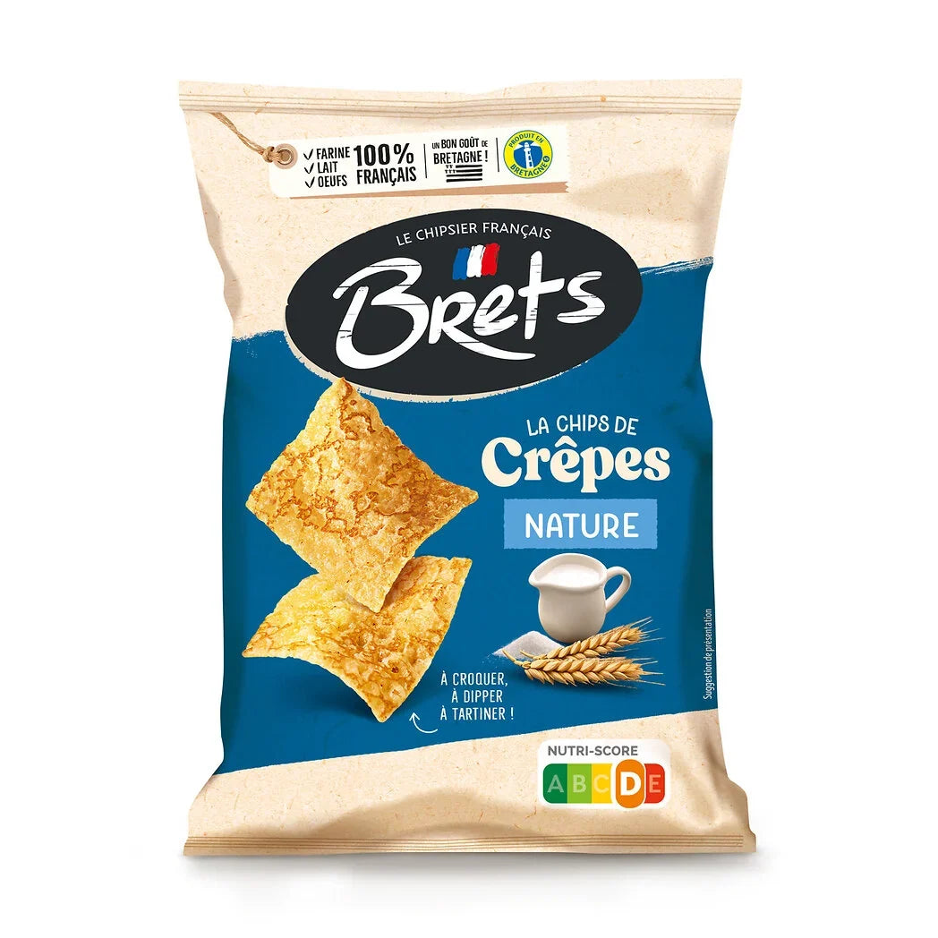 Front of a blue Brets Nature plain crêpe-chip bag on a white background
