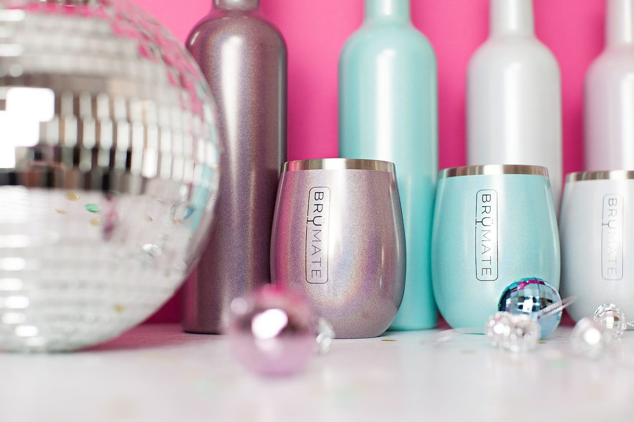 Winesulator + 2 Uncork'd XL Wine Glasses/Lid | GLITTER ROSE GOLD | BrüMate