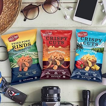 Field Trip Gluten Free Pork Rinds Cracklins, Crunchy Paleo and Keto Friendly Snack, High Protein Low Carb Snacks, Island BBQ, Cinnamon Churro, and Sweet Chipotle, 1oz Bag, 6 Variety Pack