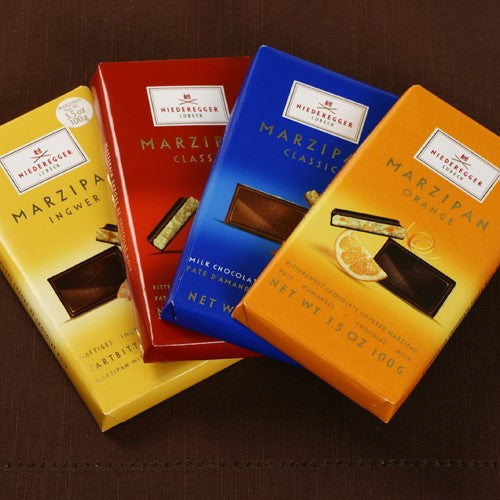 Marzipan Bars by Niederegger - Milk Chocolate, Bittersweet Chocolate, Ginger or Orange