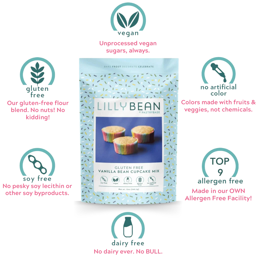 LillyBean Gluten-Free Vanilla Bean Cake & Cupcake Mix | Vegan • Top-9 Allergen-Free • No Artificial Colors or Flavors