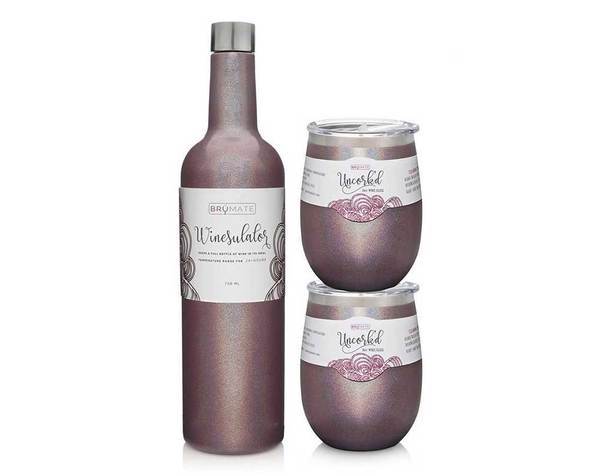 Winesulator + 2 Uncork'd XL Wine Glasses/Lid | GLITTER MERLOT