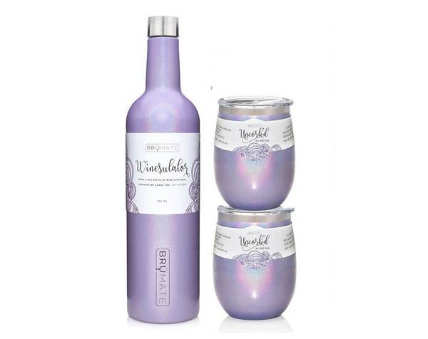 Winesulator + 2 Uncork'd XL Wine Glasses/Lid | GLITTER VIOLET | BrüMate