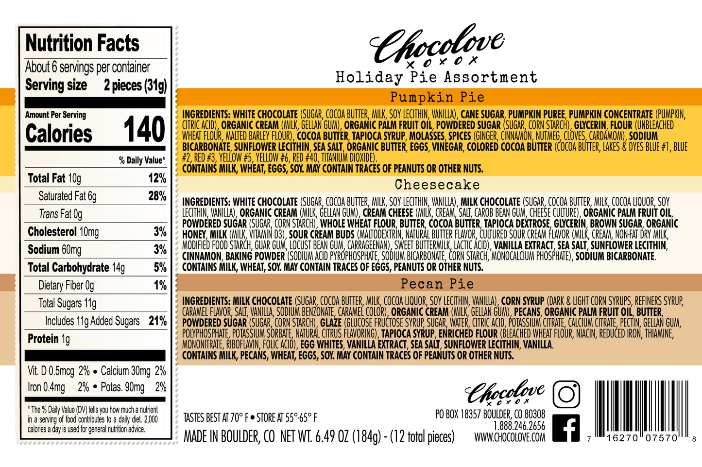 Holiday Pie Assortment Gift Box - Chocolove xoxox