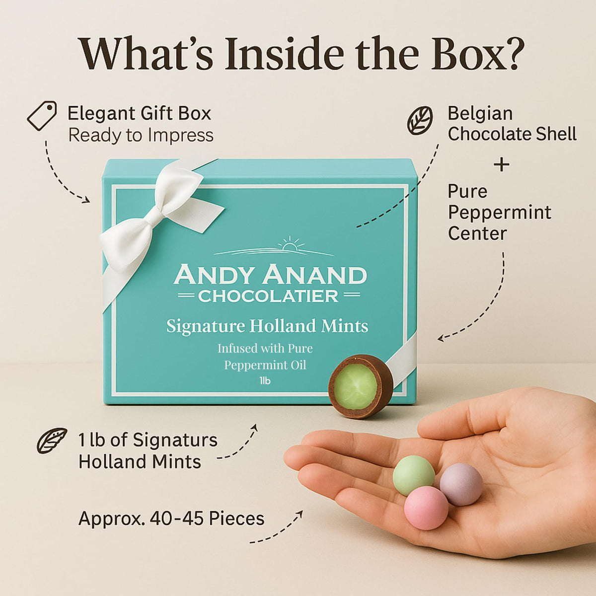 Andy Anand Chocolatier Gluten Free Holland Mints, Belgian Dark Chocolate & Peppermint Oil, 1 lb