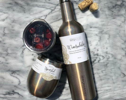 Winesulator + 2 Uncork'd XL Wine Glasses/Lid | GLITTER GOLD