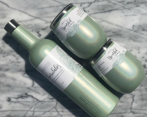 Winesulator + 2 Uncork'd XL Wine Glasses/Lid | GLITTER MINT | BrüMate