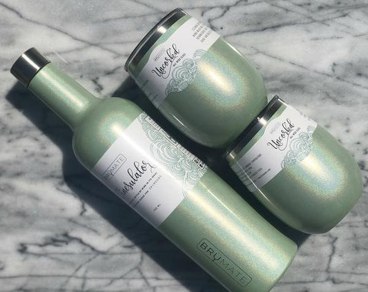 Winesulator + 2 Uncork'd XL Wine Glasses/Lid | GLITTER MINT | BrüMate