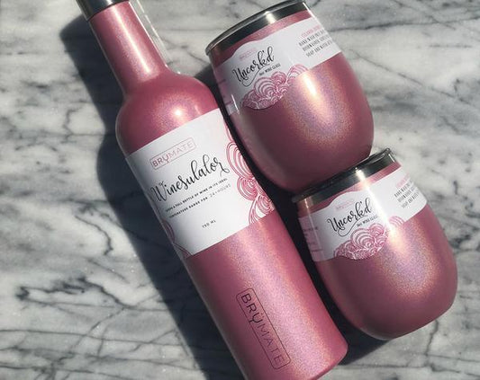 Winesulator + 2 Uncork'd XL Wine Glasses/Lid | GLITTER PINK | BrüMate