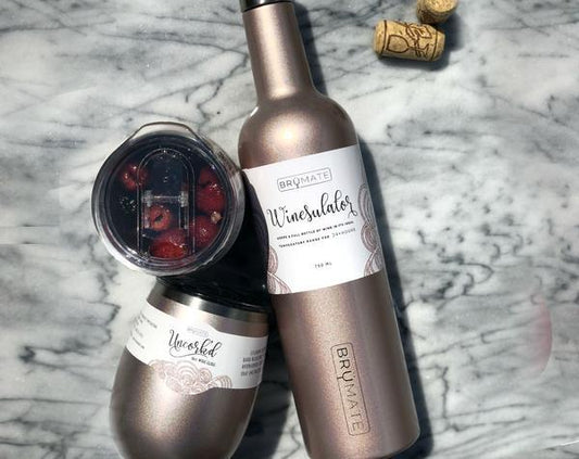 Winesulator + 2 Uncork'd XL Wine Glasses/Lid | GLITTER ROSE GOLD | BrüMate