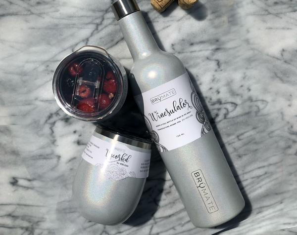 Winesulator + 2 Uncork'd XL Wine Glasses/Lid | GLITTER WHITE | BrüMate