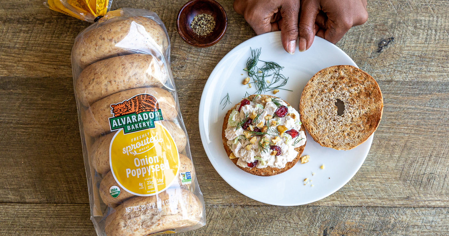 Alvarado Street Bakery Organic Sprouted Onion Poppyseed Bagels - 6/Case