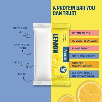 JustNosh Lemon Collagen Protein Bars - 13g Protein • 10g Collagen • Gluten-Free • Dairy-Free • Low FODMAP • Seed Oil Free - 12-Pack