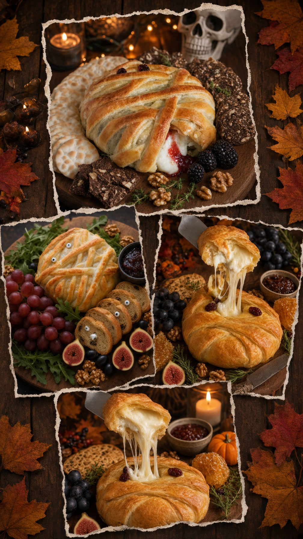 Halloween Baked Brie En Croûte Mummy with Pumpkin or Ghost Bamboo Serving Tray - Cranberry, Orange & Pecans, Serves 6 - 8