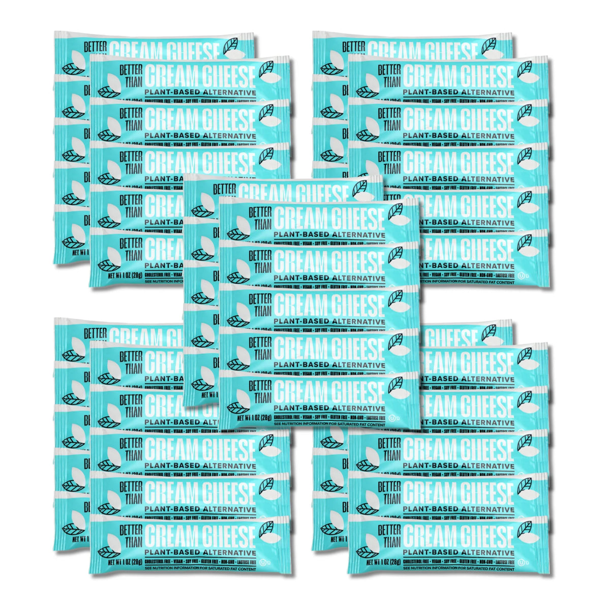 Never Better Plant-Based Cream Cheese — 50 Single-Serve Pouches, 1 oz each | Dairy-free • Vegan • Smooth & spreadable