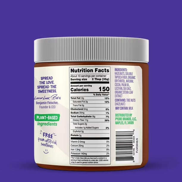 Pyure Keto Hazelnut Chocolate Spread Low-Sugar, Vegan & Keto-Friendly | 13 oz Jar