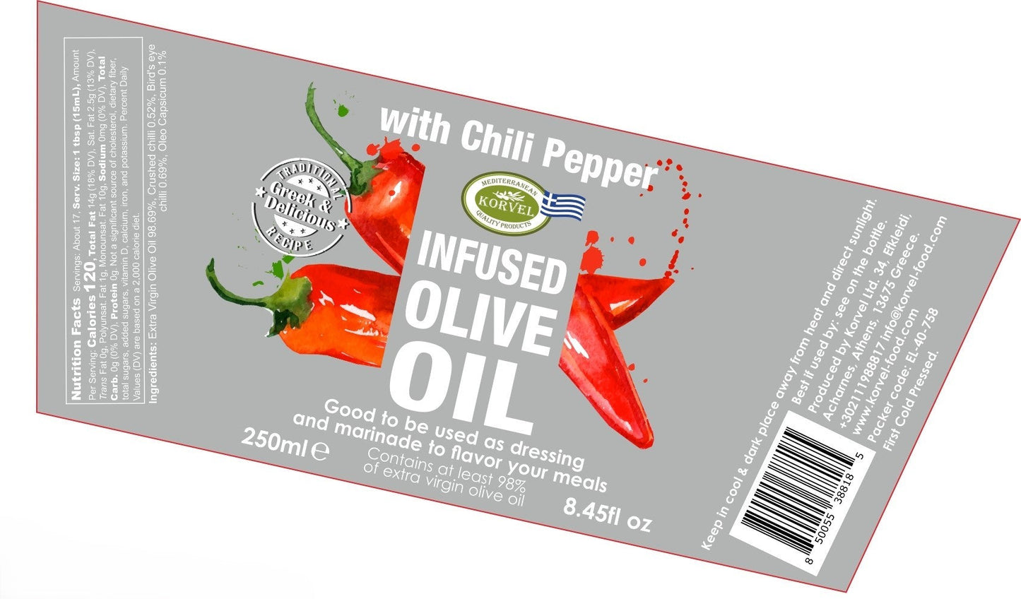 KORVEL Greek Olive Oil Set, 4 x 8.45 fl oz – Herbs, Chili, Truffle, Classic EVOO